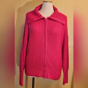 Ashley Stewart Fushia Full 2-Way Zip Ribbed Cardigan Sweater Size 3X